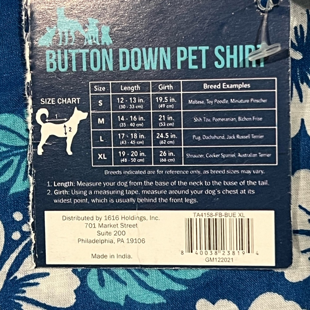 Blue Floral Hawaiian Button Down Dog Shirt Size XL - Picture 2 of 3